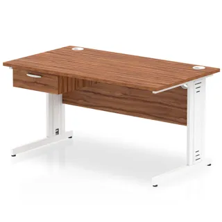 Impulse Cable Managed Straight Desk With Single One Drawer Fixed Pedestal