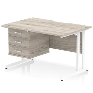 Impulse Scalloped Edge Cantilever Straight Desk With Single Fixed Pedestal
