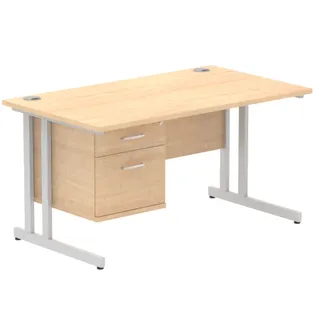 Impulse Cantilever Straight Desk With Single Fixed Pedestal