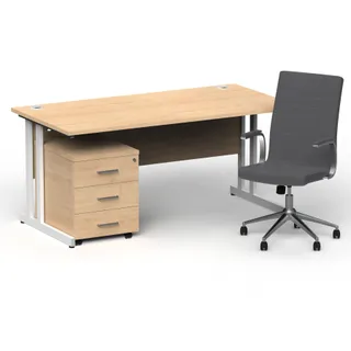 Impulse 1600mm Cantilever Straight Desk With Mobile Pedestal and Ezra Executive Chair