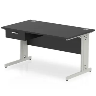 Impulse Cable Managed Straight Desk With Single One Drawer Fixed Pedestal