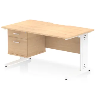 Impulse Scalloped Edge Cable Managed Straight Desk With Single Fixed Pedestal