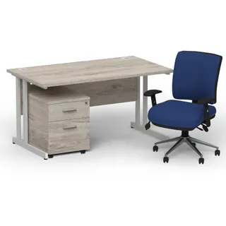 Impulse Cantilever Straight Desk With Mobile Pedestal and Chiro Medium Back Operator Chair