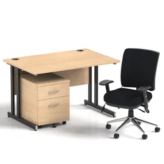 Impulse Cantilever Straight Desk With Mobile Pedestal and Chiro Medium Back Operator Chair