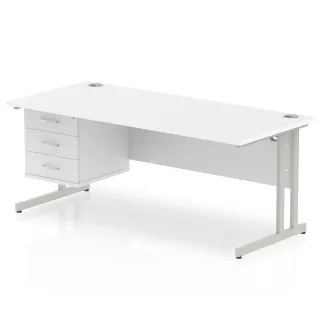 EE - Impulse Cantilever Straight Desk With Single Fixed Pedestal