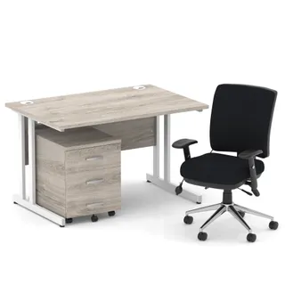 Impulse Cantilever Straight Desk With Mobile Pedestal and Chiro Medium Back Operator Chair