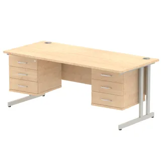 Impulse Cantilever Straight Desk With Two Fixed Pedestal