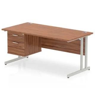 Impulse Cantilever Straight Desk With Single Fixed Pedestal
