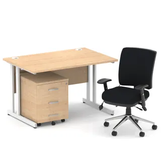Impulse Cantilever Straight Desk With Mobile Pedestal and Chiro Medium Back Operator Chair