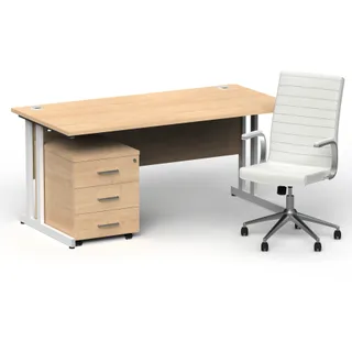 Impulse 1600mm Cantilever Straight Desk With Mobile Pedestal and Ezra Executive Chair