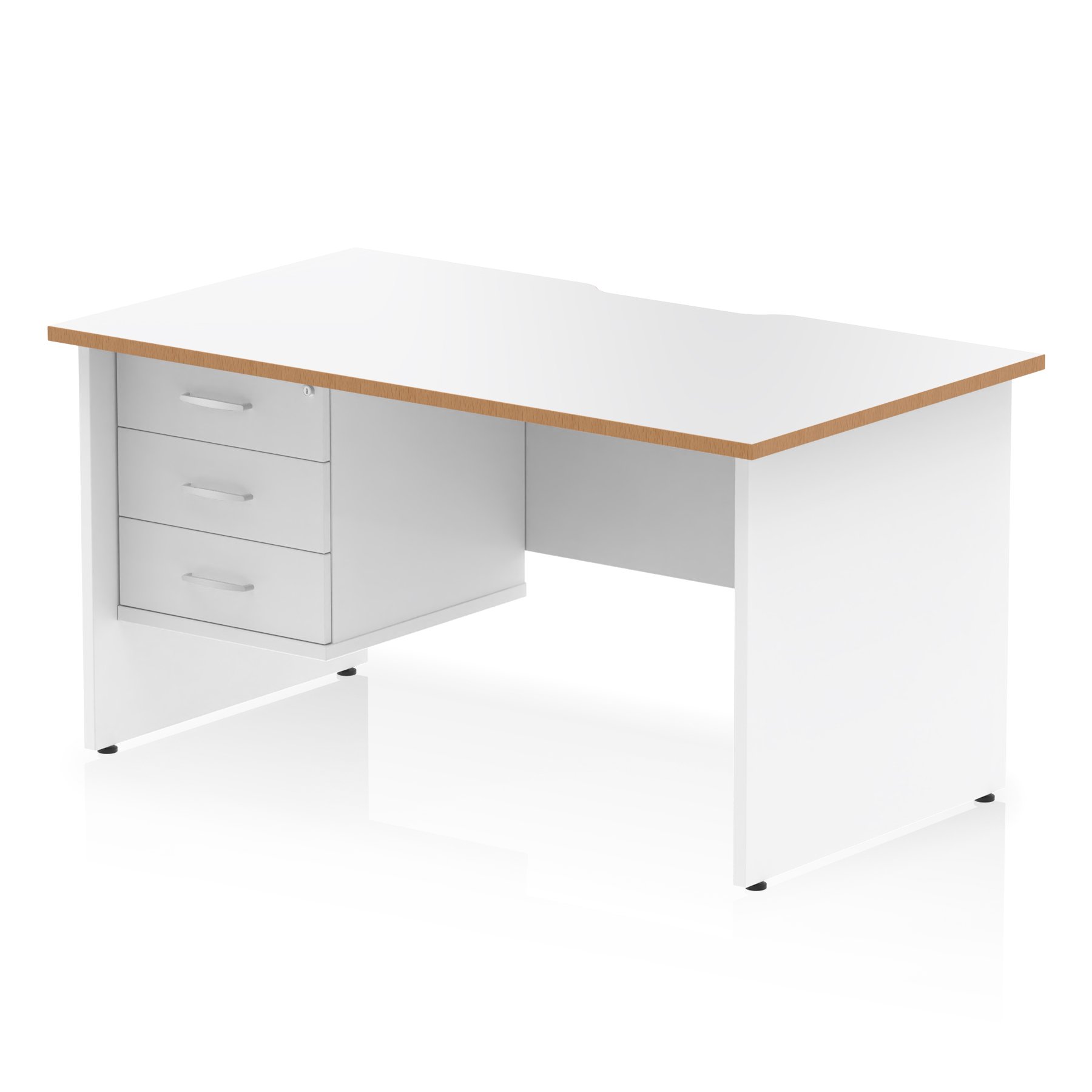 Impulse Scalloped Edge Panel End Straight Desk With Single Fixed Pedestal