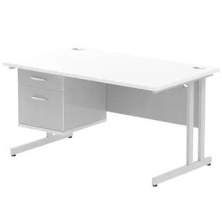 Impulse Cantilever Straight Desk With Single Fixed Pedestal