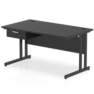 Impulse Cantilever Straight Desk With Single One Drawer Fixed Pedestal