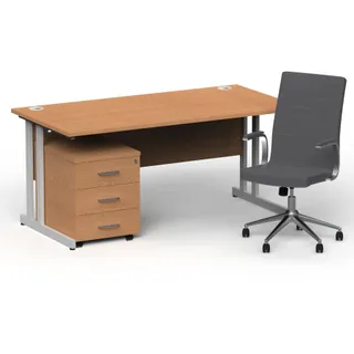 Impulse 1600mm Cantilever Straight Desk With Mobile Pedestal and Ezra Executive Chair