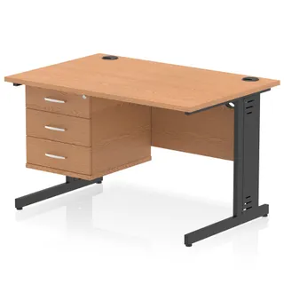 Impulse Cable Managed Straight Desk With Single Fixed Pedestal