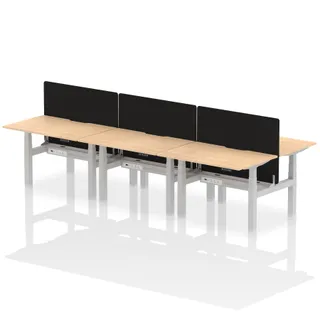 Air Back-to-Back Scalloped Edge Height Adjustable Bench Desk - 6 Person