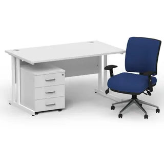 Impulse Cantilever Straight Desk With Mobile Pedestal and Chiro Medium Back Operator Chair