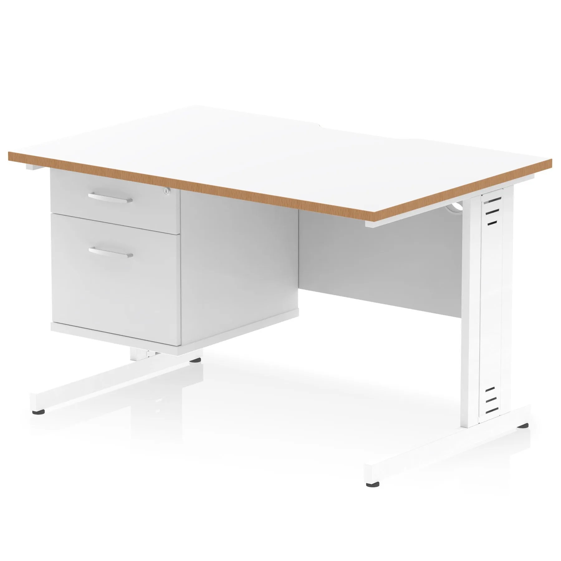 Impulse Scalloped Edge Cable Managed Straight Desk With Single Fixed Pedestal