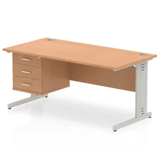 Impulse Cable Managed Straight Desk With Single Fixed Pedestal