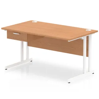 Impulse Cantilever Straight Desk With Single One Drawer Fixed Pedestal