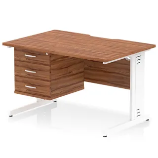 Impulse Scalloped Edge Cable Managed Straight Desk With Single Fixed Pedestal