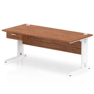 Impulse Cable Managed Straight Desk With Single One Drawer Fixed Pedestal