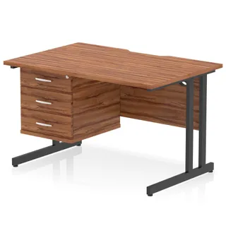 Impulse Scalloped Edge Cantilever Straight Desk With Single Fixed Pedestal