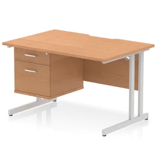 Impulse Scalloped Edge Cantilever Straight Desk With Single Fixed Pedestal