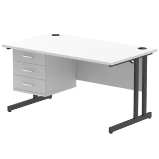 Impulse Cantilever Straight Desk With Single Fixed Pedestal