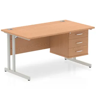 Impulse Cantilever Straight Desk With Single Fixed Pedestal
