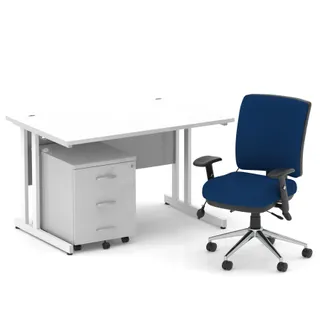 Impulse Cantilever Straight Desk With Mobile Pedestal and Chiro Medium Back Operator Chair