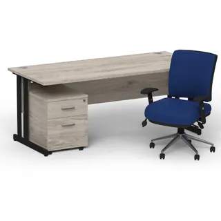 Impulse Cantilever Straight Desk With Mobile Pedestal and Chiro Medium Back Operator Chair