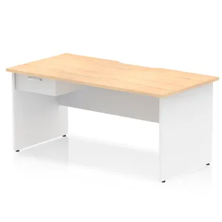 Impulse Scalloped Edge Panel End Straight Desk With Single One Drawer Fixed Pedestal