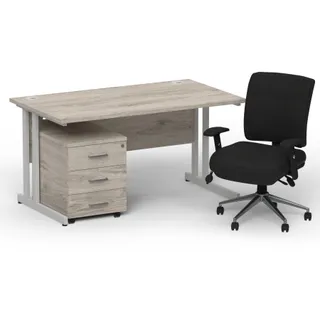 Impulse Cantilever Straight Desk With Mobile Pedestal and Chiro Medium Back Operator Chair