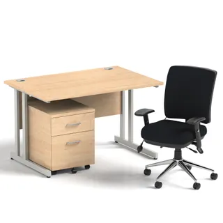 Impulse Cantilever Straight Desk With Mobile Pedestal and Chiro Medium Back Operator Chair