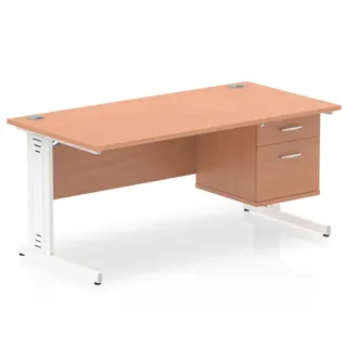 Impulse Cable Managed Straight Desk With Single Fixed Pedestal