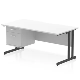 Impulse Scalloped Edge Cantilever Straight Desk With Single Fixed Pedestal