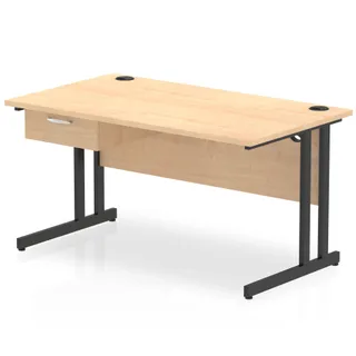 Impulse Cantilever Straight Desk With Single One Drawer Fixed Pedestal