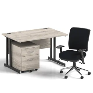 Impulse Cantilever Straight Desk With Mobile Pedestal and Chiro Medium Back Operator Chair