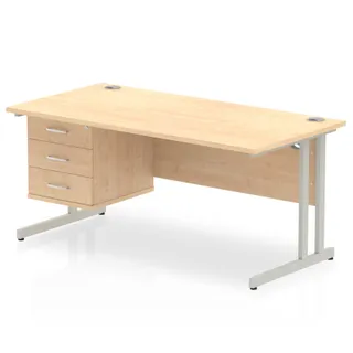 Impulse Cantilever Straight Desk With Single Fixed Pedestal