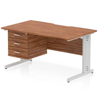 Impulse Scalloped Edge Cable Managed Straight Desk With Single Fixed Pedestal