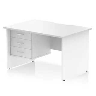 Impulse Scalloped Edge Panel End Straight Desk With Single Fixed Pedestal