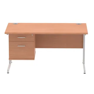 Impulse Cantilever Straight Desk With Single Fixed Pedestal