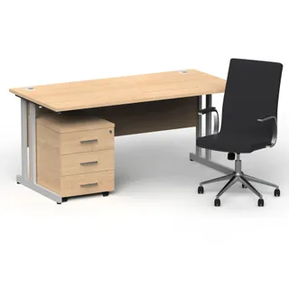Impulse 1600mm Cantilever Straight Desk With Mobile Pedestal and Ezra Executive Chair