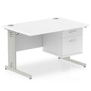 Impulse Cable Managed Straight Desk With Single Fixed Pedestal