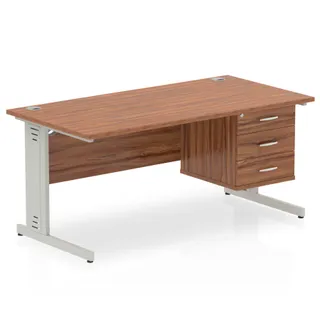 Impulse Cable Managed Straight Desk With Single Fixed Pedestal