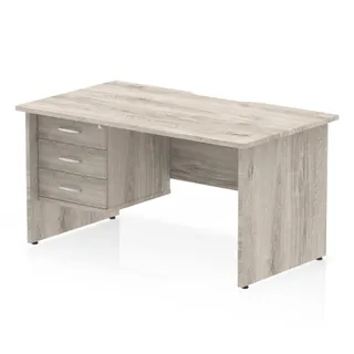 Impulse Scalloped Edge Panel End Straight Desk With Single Fixed Pedestal