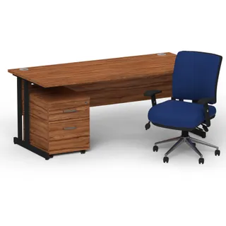 Impulse Cantilever Straight Desk With Mobile Pedestal and Chiro Medium Back Operator Chair