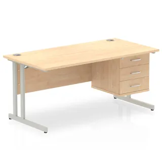 Impulse Cantilever Straight Desk With Single Fixed Pedestal