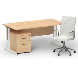 Impulse 1600mm Cantilever Straight Desk With Mobile Pedestal and Ezra Executive Chair